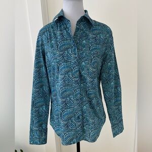 LIBERTY ART FABRICS Blue Paisley Button Front Long Sleeve Shirt 100% Cotton